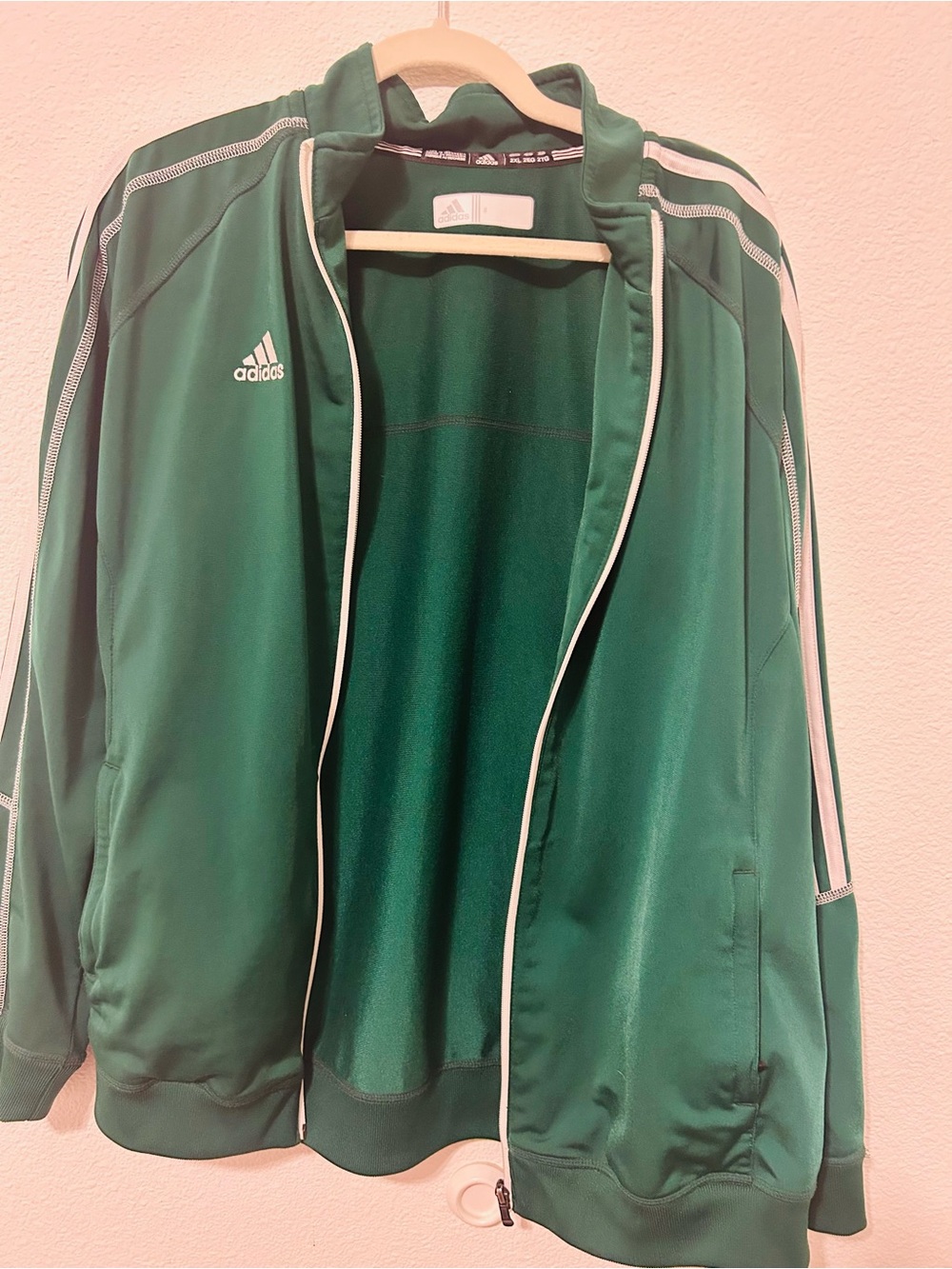 adidas Green Track Jacket with White Stripe Accents